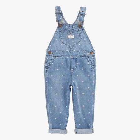 Toddler Heart-Print Knit Denim Overalls - Blue