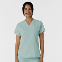 W123 Women's Stylized V-Neck Scrub Top: SKYBLUE